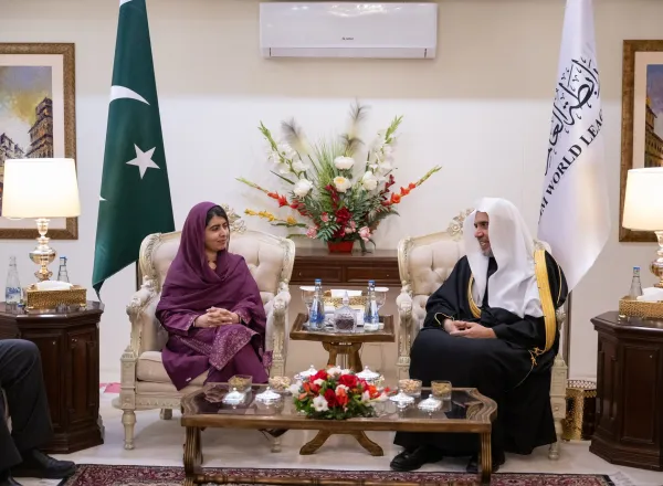 His Excellency Sheikh Dr. Mohammed Al-Issa, Secretary-General of the Muslim World League (MWL) and Chairman of the Organization of Muslim Scholars, met with Ms. Malala Yousafzai, the global advocate for girls' education and Nobel Peace Prize Laureate, at his residence in Islamabad