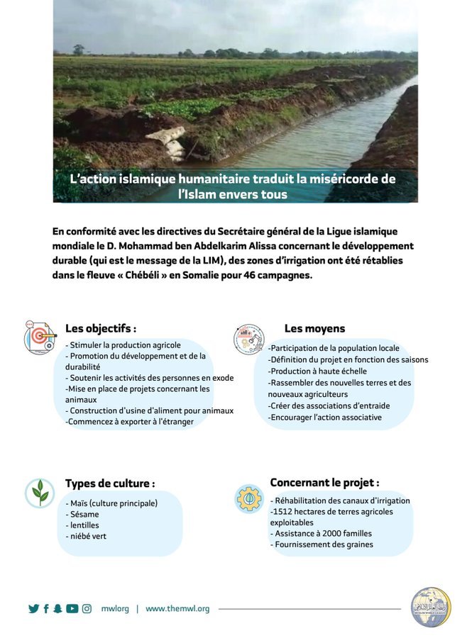 La Ligue Islamique Mondiale rétablit des canaux d’irrigation dans des provinces d’Afrique aidant des milliers de familles en fournissant les semences pour la production et le développement durable.