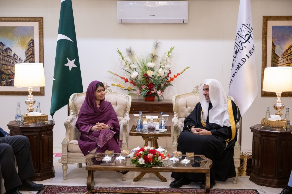 His Excellency Sheikh Dr. Mohammed Al-Issa, Secretary-General of the Muslim World League (MWL) and Chairman of the Organization of Muslim Scholars, met with Ms. Malala Yousafzai, the global advocate for girls' education and Nobel Peace Prize Laureate, at his residence in Islamabad