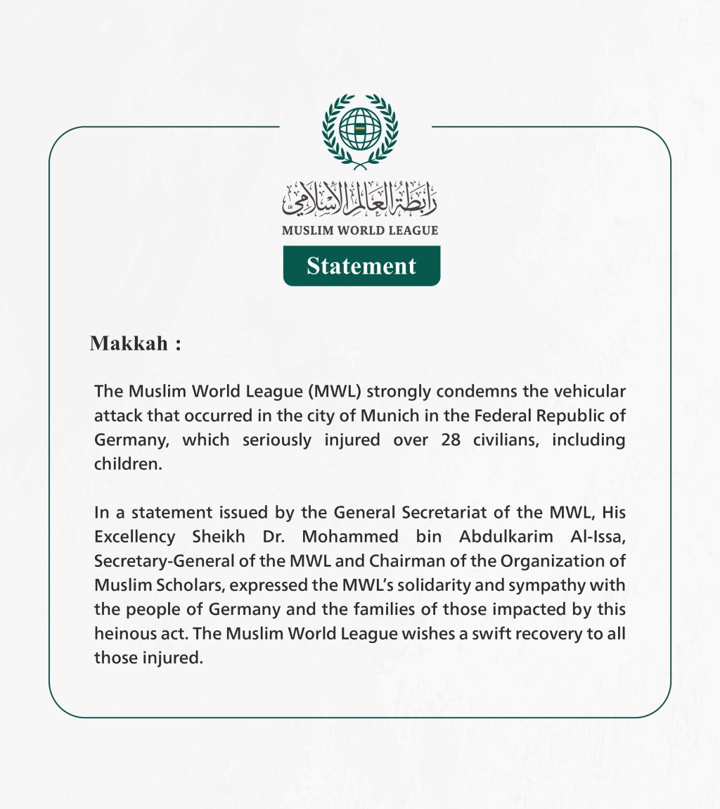 The Muslim World League Condemns the Vehicular Attack in Munich